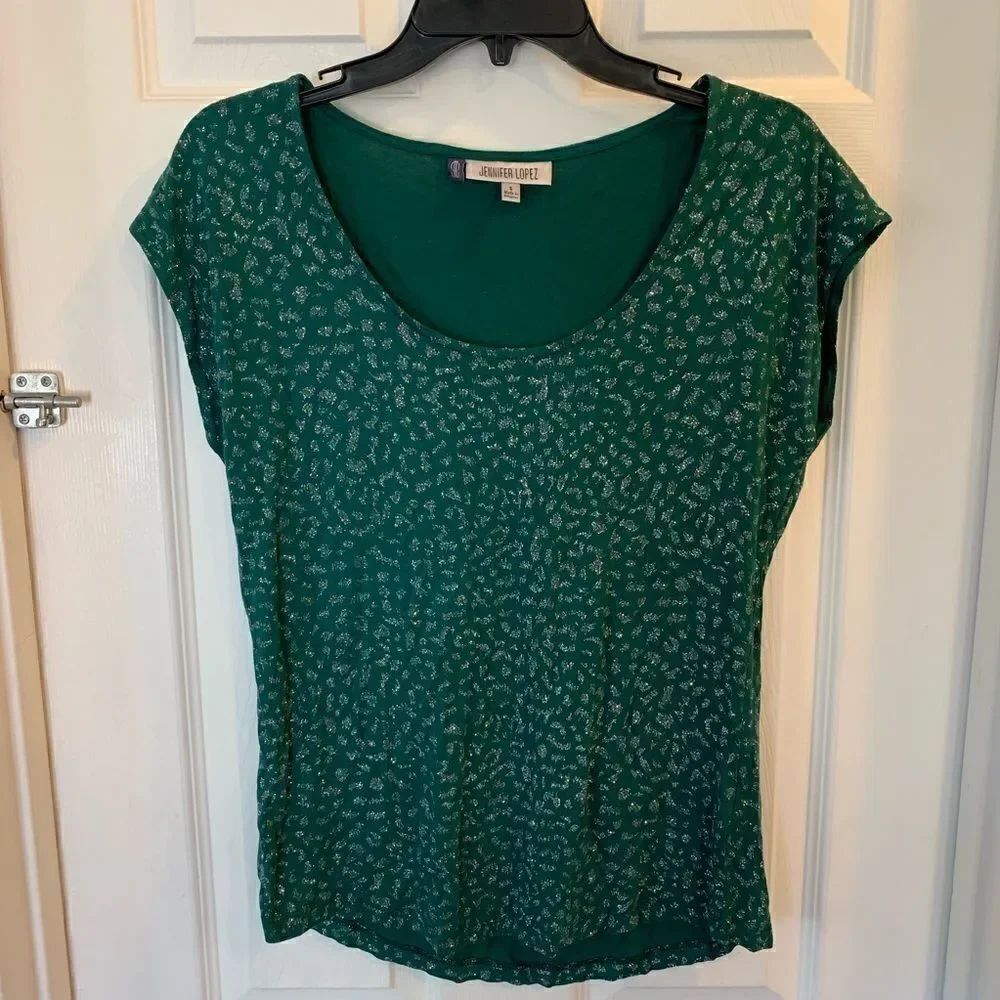 Jennifer Lopez Green Sparkle Top Size Small - Picture 6 of 6